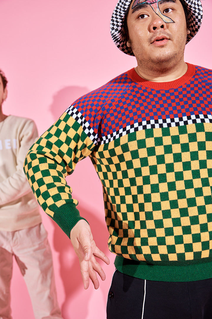 トップス LINKS CHECK KNIT PULLOVER Check Yourself Checkered Sweater in Pink - Tennessee Jane